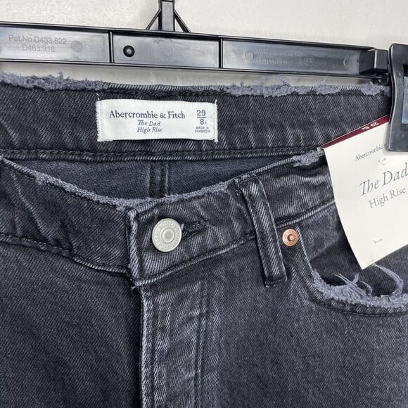 ABERCROMBIE & FITCH Womens Dad High-Rise Jeans NEW Black Destroy Button-Fly 29 - Picture 4 of 11